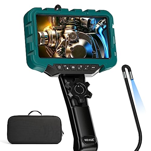 Boroscopio articulado de pantalla IPS de 7 pulgadas con luz, cámara de inspección de endoscopio NIDAGE de 0.24 pulgadas con cámara de serpiente articulada bidireccional, alcance flexible de fibra
