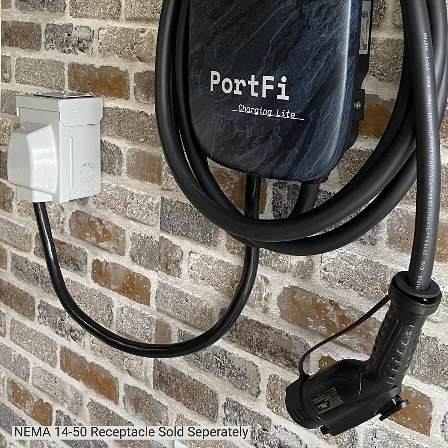 PortFi Estación de carga Smart Level 2 para vehículos eléctricos (EV), certificado de seguridad, interior/exterior, enchufe NEMA 14-50, cargador L2 EVSE/EV (Wi-Fi, 40 A)