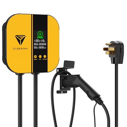 CLEESINK Cargador EV de nivel 2, estación de carga de vehículos eléctricos para interiores y exteriores, 40 A 240 V, NEMA 14-50, cable de 23 pies con certificación UL. 4-2687602YL