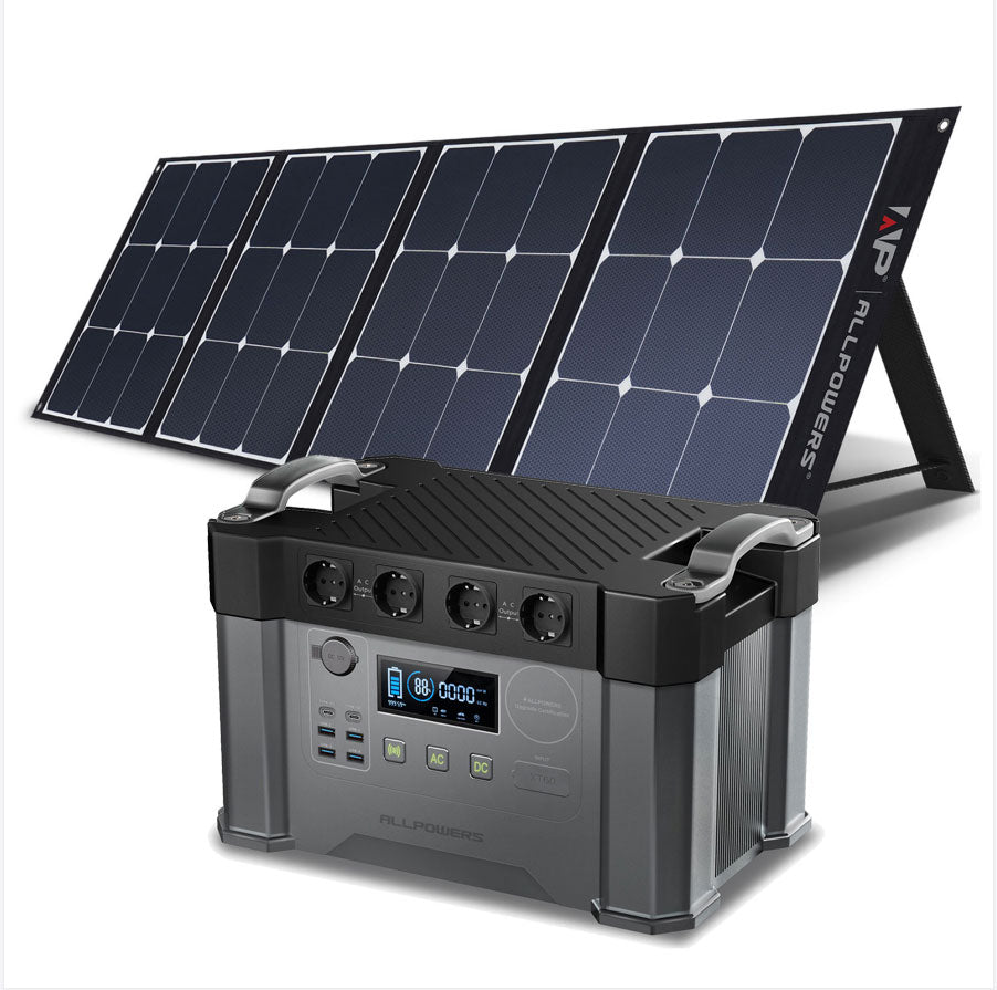 ALLPOWERS Generador Portátil con Paneles Solares, Láminas Monocristalinas, Fuente de Alimentación de Emergencia, 110 V, 220 V, 2000 W