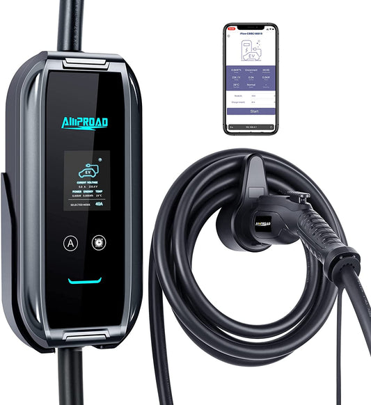 AMPROAD iFlow P9 EV - Cargador AUTO ELECTRICO nivel 2, ajustable de 40a 240V  WiFi