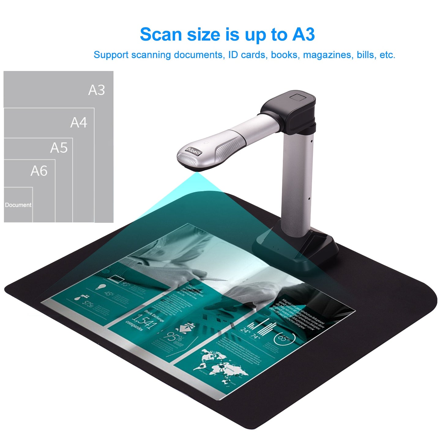 Aibecy Bk51 Usb Document Camera Scanner Capture Size A3 Hd 16 Mega-pixels High Speed Scanner With Led Light For Id Cards - Scanners