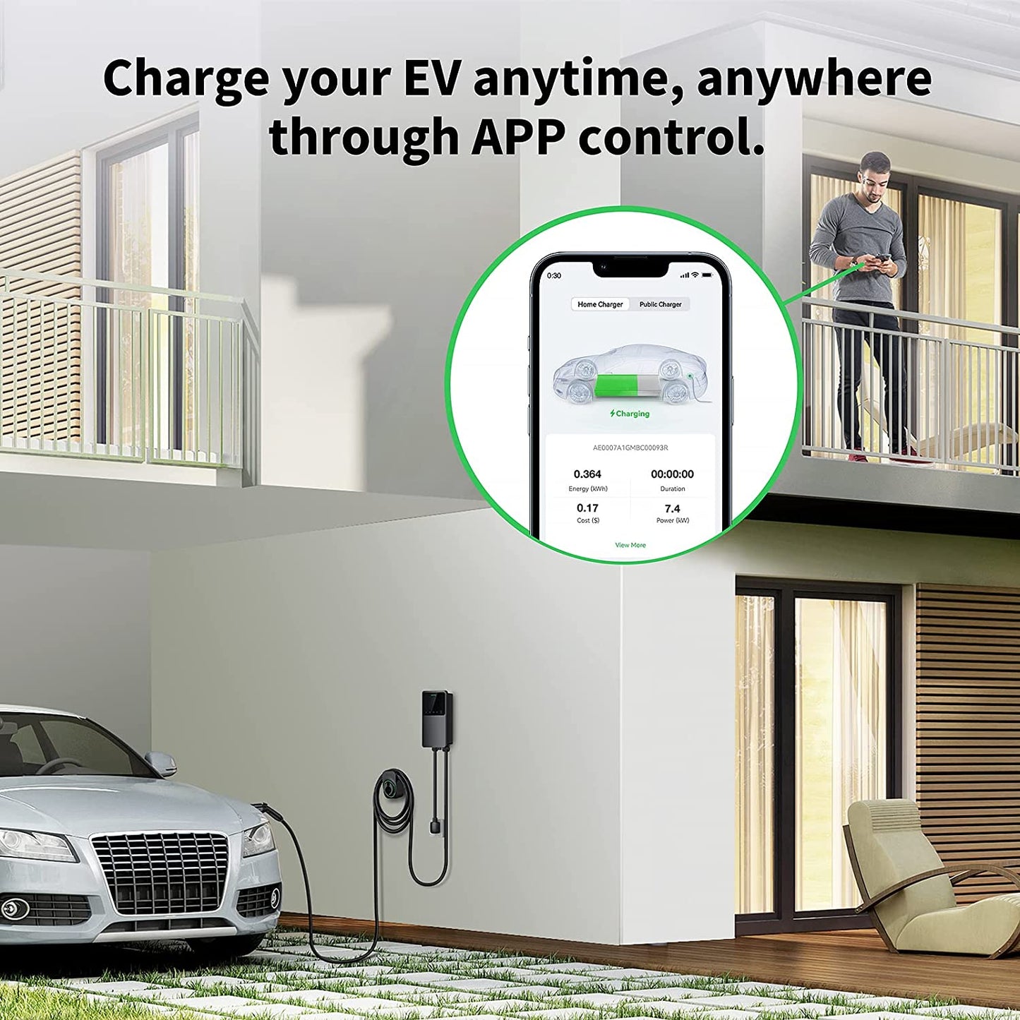 Autel MaxiCharger Cargador para vehículos eléctricos (EV), hasta 40 amperios, 240 V, nivel 2 WiFi y Bluetooth