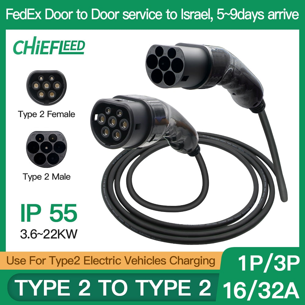 Chiefleed Cable de carga EV de 16A/32A, tipo 2, 22kW, 3,5, 4m, tipo 2a tipo 2, trifásico, 200V 450V, uso para carga de vehículos eléctricos tipo 2| |