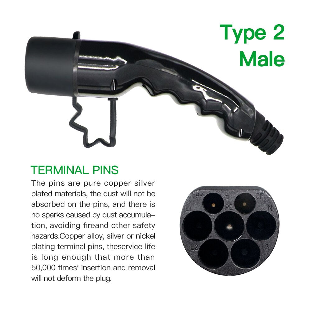 Cable de carga EV de 32A, tipo 2, 22kW, 3,5, 4m, tipo 2 a tipo 2, trifásico, 200V 450V, uso para carga de vehículos eléctricos tipo 2