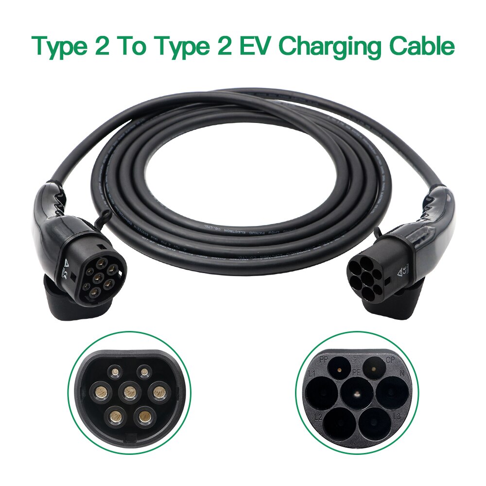 Cable de carga EV de 32A, tipo 2, 22kW, 3,5, 4m, tipo 2 a tipo 2, trifásico, 200V 450V, uso para carga de vehículos eléctricos tipo 2