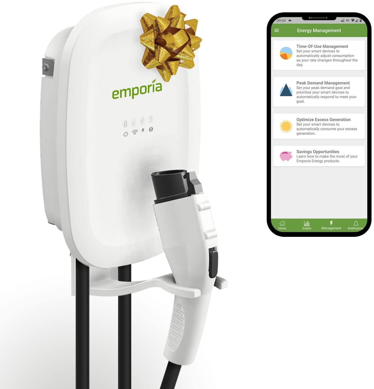 Emporia Smart Level 2 EV Cargador | 16/32/40/48 Amp | Cargador de vehículo eléctrico con WiFi EMEVSE1B