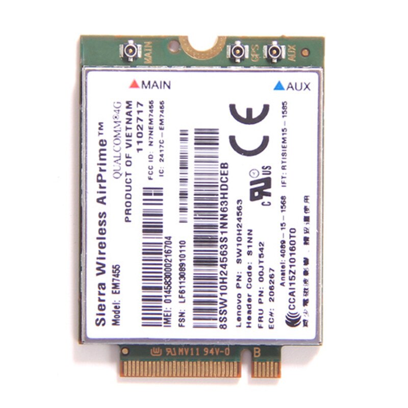 Lenovo EM7455 Sierra Airprime Wireless X260 T460 P50 P70 L560  FDD / TDD LTE 4G Module WWAN Gobi6000 QUALCOMMCard FRU:00JT542