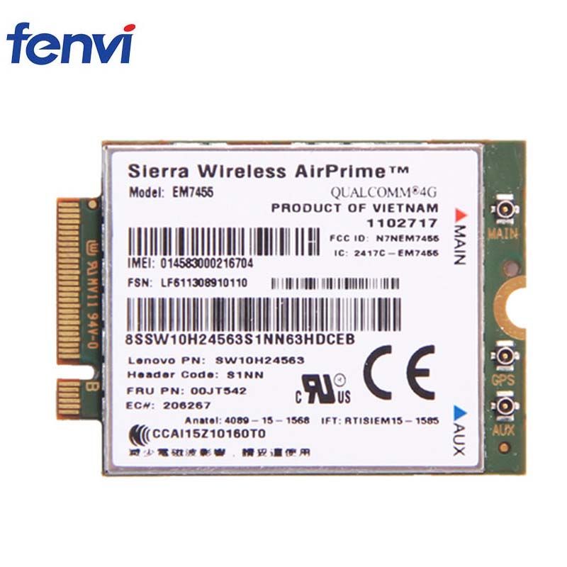 Lenovo EM7455 Sierra Airprime Wireless X260 T460 P50 P70 L560  FDD / TDD LTE 4G Module WWAN Gobi6000 QUALCOMMCard FRU:00JT542