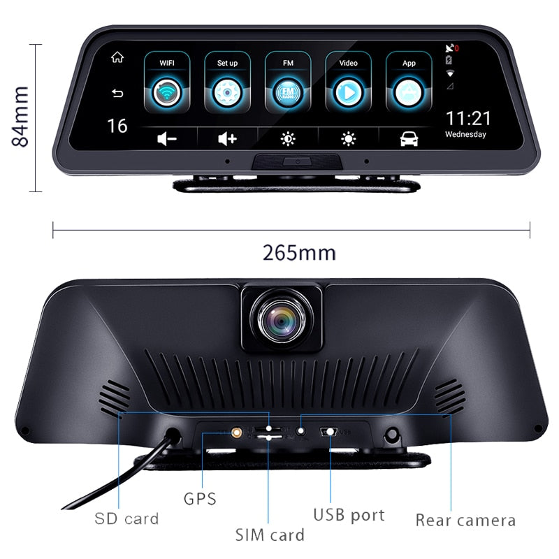 ANSTAR 10''  4G Dash Cam Android Dashboard Car Camera WiFi GPS ADAS Car DVR 1080P Video Recorder Registrar Auto Rear View Camera