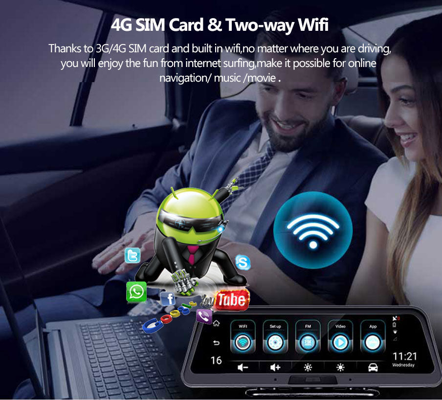 ANSTAR 10''  4G Dash Cam Android Dashboard Car Camera WiFi GPS ADAS Car DVR 1080P Video Recorder Registrar Auto Rear View Camera