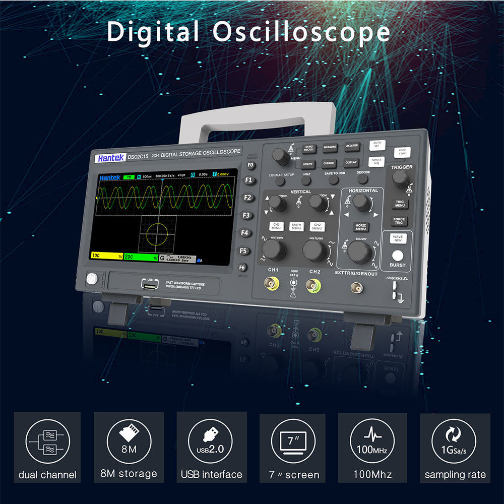 Hantek Digital Oscilloscope Usb Dso2c10 2c15 2d10 2d15 2 Channels 100mhz/150mhz Lcd Portable Storage Osciloscopio - Oscilloscopes