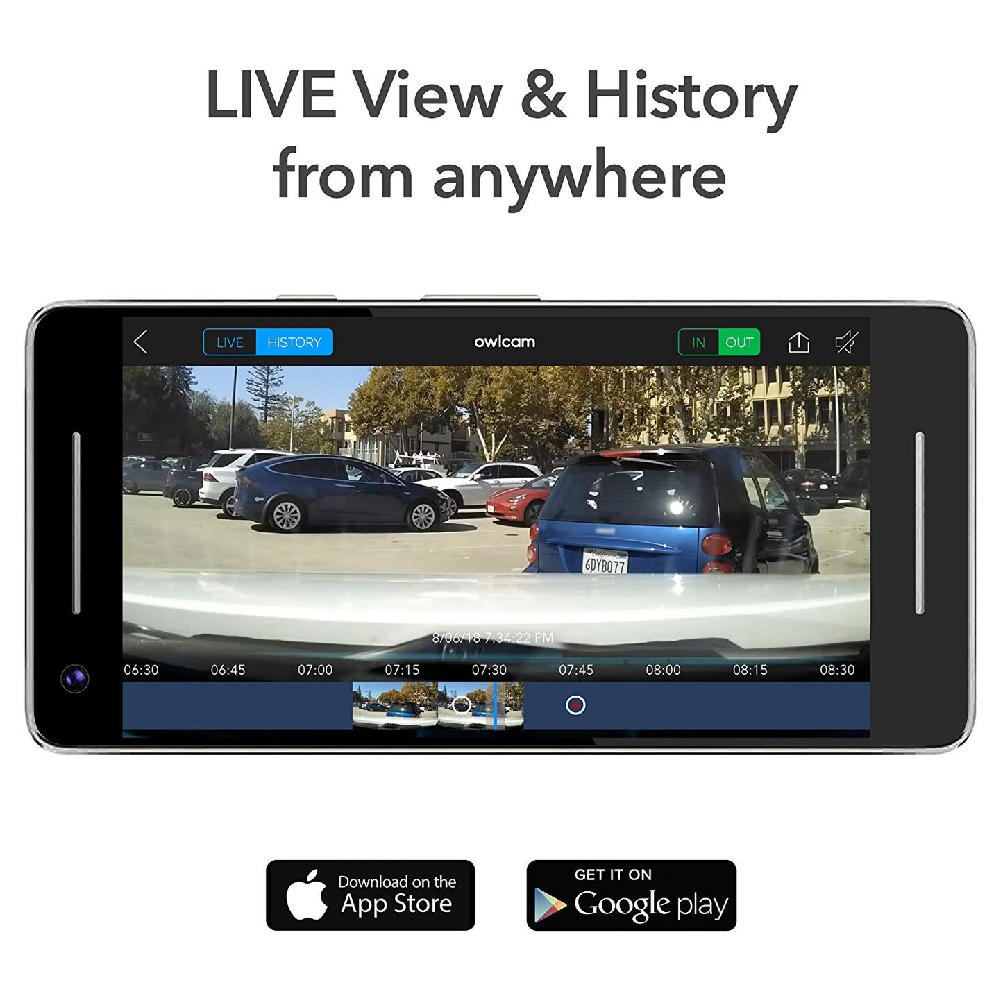 Owlcam cámara 4G LTE Smart Dash que envía video a su teléfono en tiempo real Cámaras duales HD alertas de video visualización en vivo 725-100
