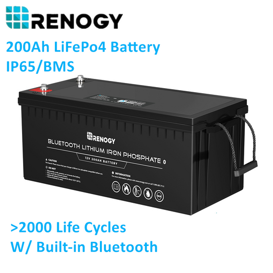 Renogy 200Ah 12V Batería de fosfato de hierro y litio con Bluetooth incorporado BMS LFP RV