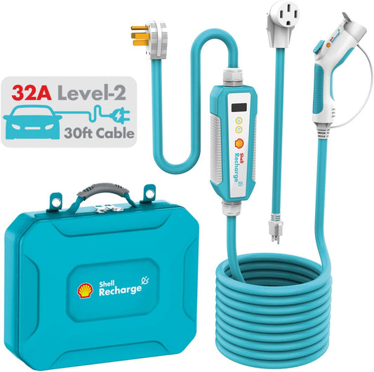 Shell Cargador portátil para vehículo eléctrico nivel 2, 32A 240V EV Estación de carga cable de 30 pies, compatible con todos los SAE J1772 ‎SEV-32-01