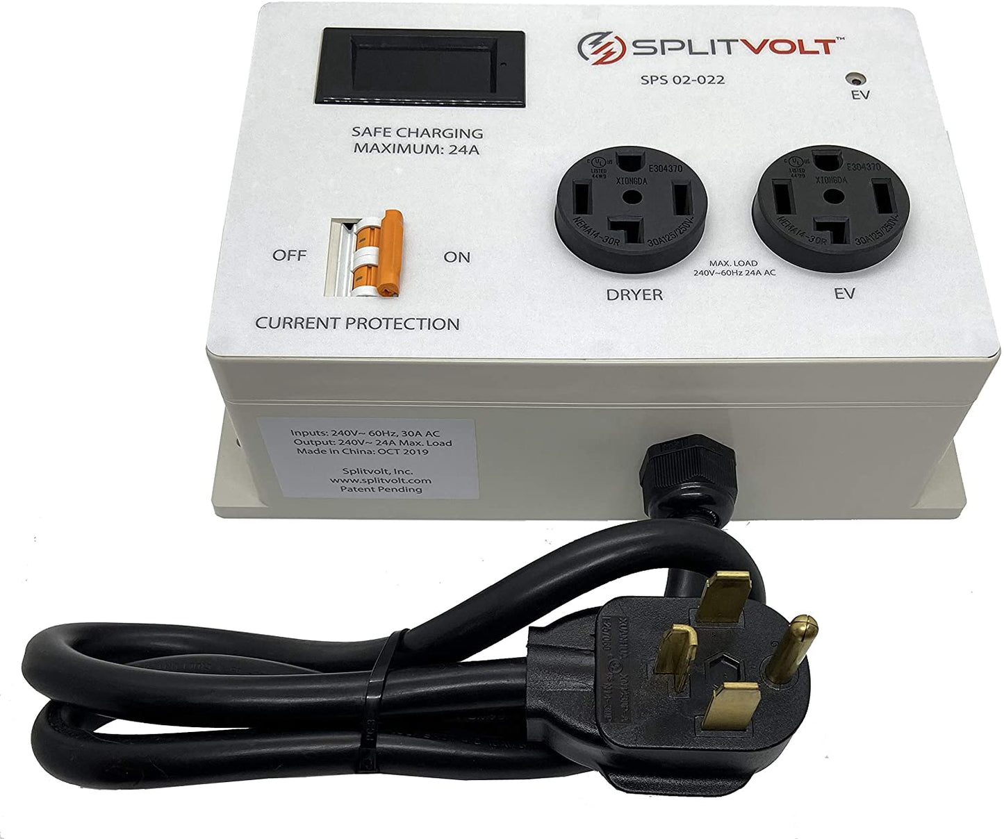 Splitvolt Interruptor divisor NEMA 14-30 y 14-30, enchufe 14-30 a dos 14-30 (A&B) interruptor automático 24amp ‎SPS-02-022-30A