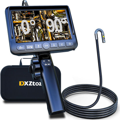 Boroscopio articulado de doble lente, cámara endoscopio DXZtoz con cámara de serpiente articulada bidireccional de 0.33 pulgadas, pantalla dividida de 5 pulgadas, cámara de inspección con luz para mecánicos domésticos automotrices, 5 pies