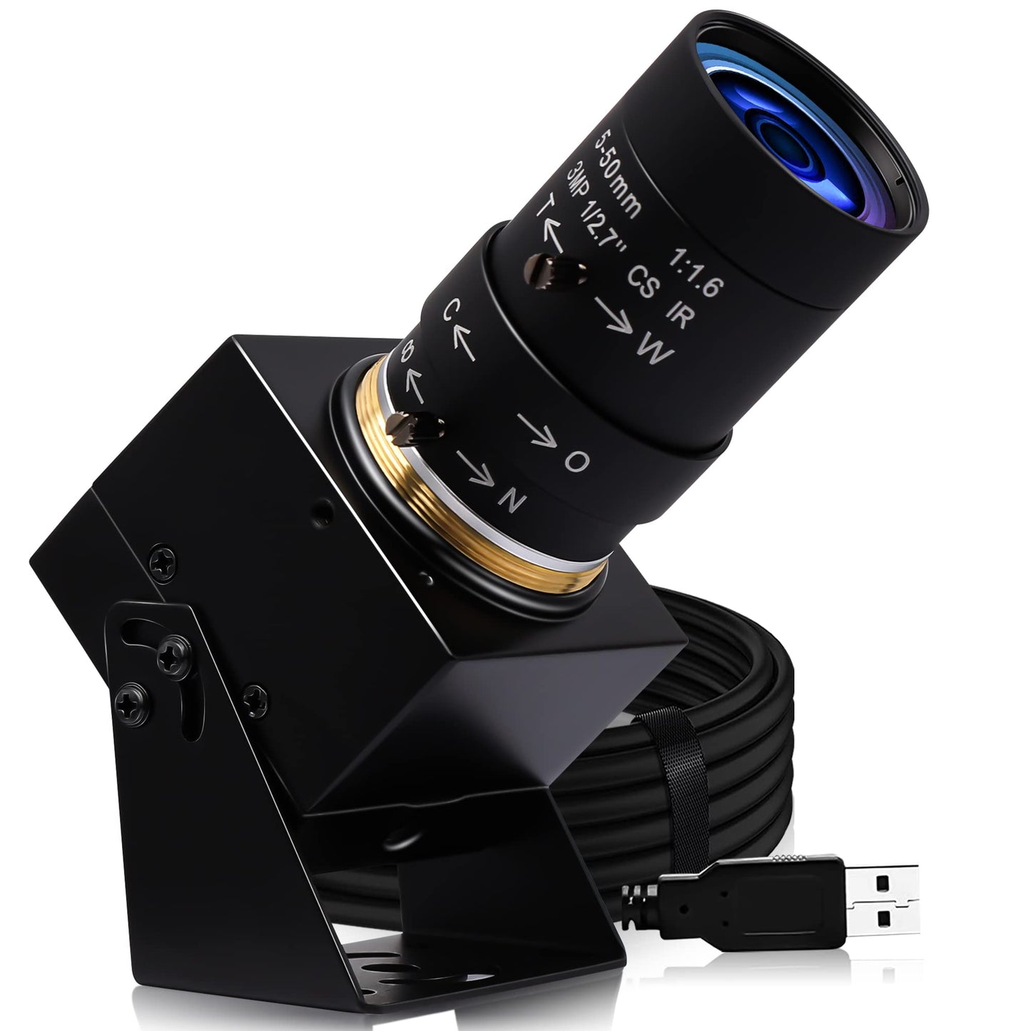 ELP Cámara USB 4K de enfoque variable, cámara web de 5 a 50 mm, zoom 10X, cámara varifocal, 2160P 30 fps, cámara web de enfoque manual, IMX317 Vari-Focus USB, cámaras USB de primer plano para Windows, Linux, Mac, Raspberry Pi