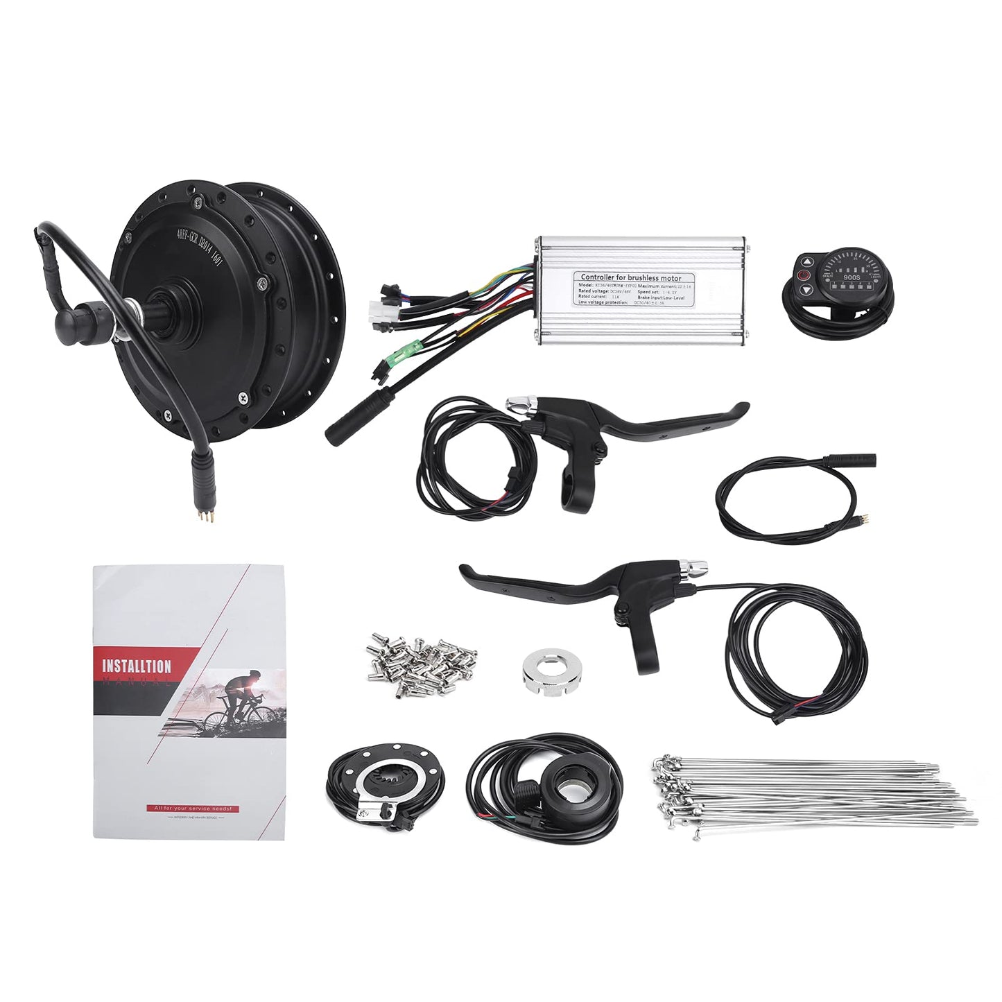 Bnineteenteam Kit de Conversión de Bicicleta Eléctrica, Juego de Motor de Cubo de Rueda Trasera de Alta Eficiencia de 48 V 500 W con Medidor de Pantalla KT-900S para Bricolaje(26 Inch 12G Spokes) Accesorios para la conversión de bicicletas eléctricas