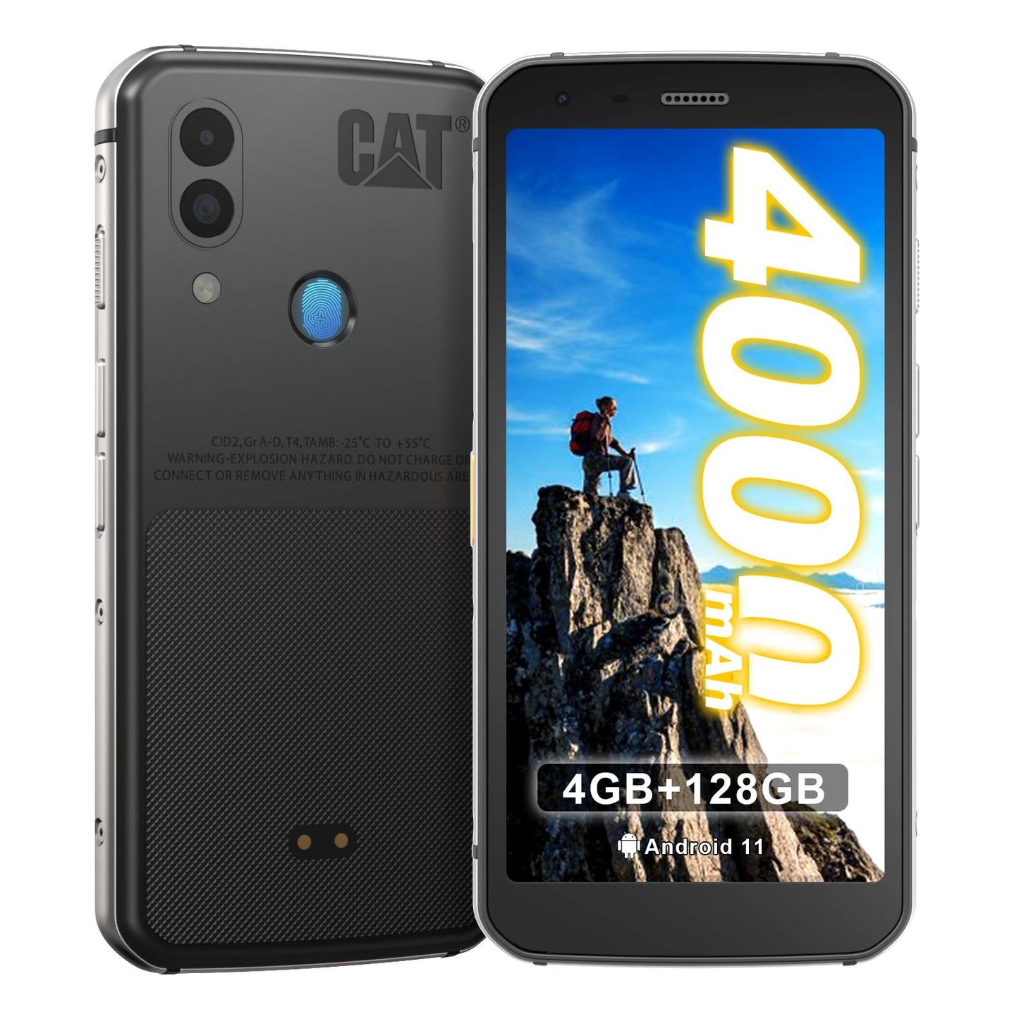 CAT S62 Teléfono celular resistente desbloqueado (128GB, 4GB) 5.7 "IP68 impermeable Android Smartphone, cámara 4K de 48MP, batería todo el día, NFC, desbloqueo de huellas dactilares, Snapdragon 660