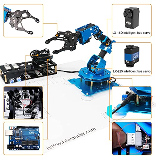 xArm UNO - Kit de brazo robótico 6DOF con desarrollo secundario compatible con Arduino IDE, kit de robot de programación de bricolaje con sensor y código fuente abierto UNO R3 y tutorial
