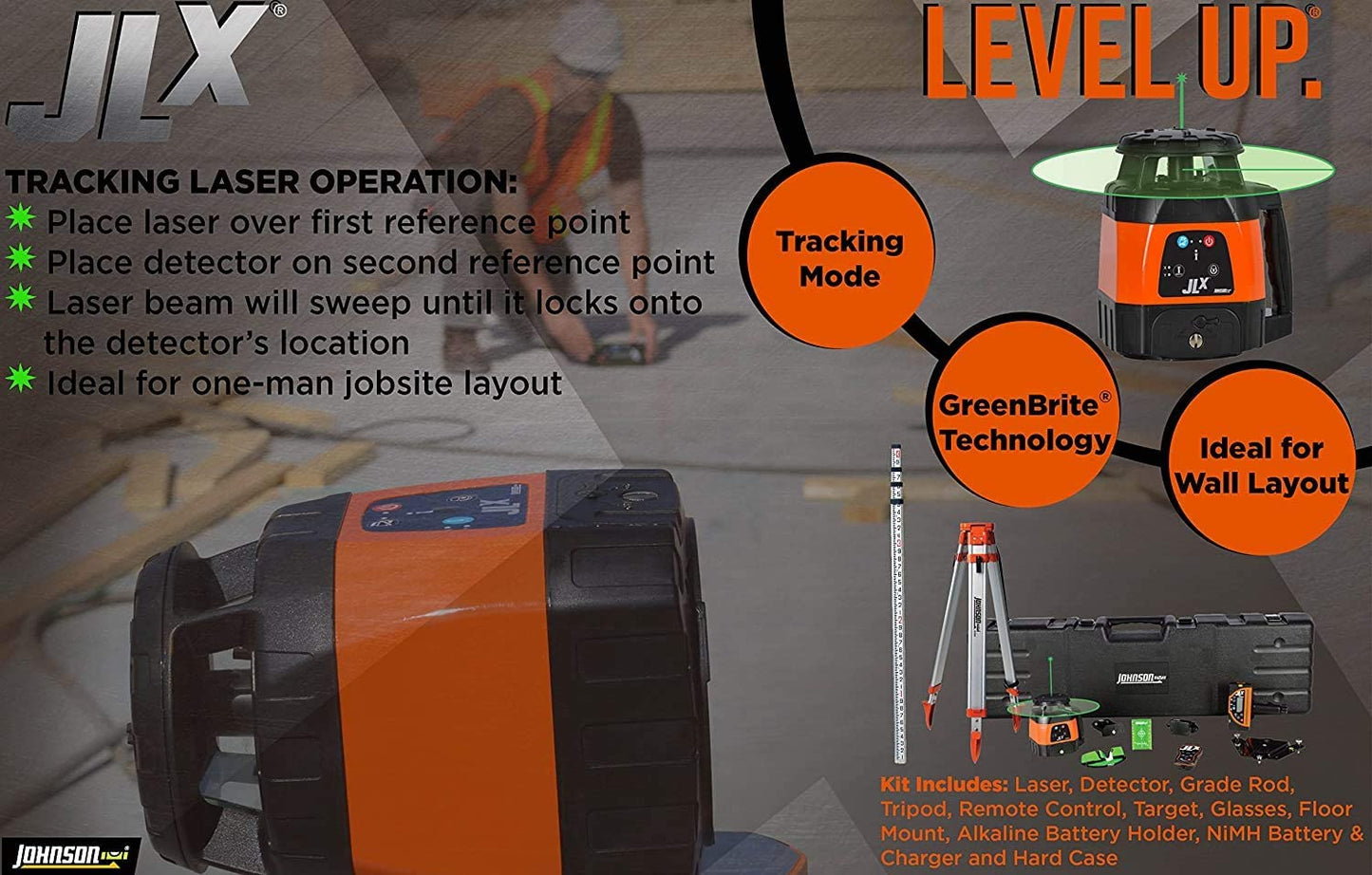 Johnson Level & Tool 40-6590I - Kit de láser giratorio de seguimiento horizontal y vertical