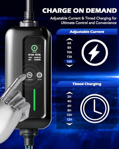 Orion Motor Tech Cargador EV de Nivel 2 y 1, Cargador de Coche Iluminado con Adaptador NEMA 6-20 y NEMA 5-15, Cargador EV Iluminado IP67 para El Hogar con Carga Programada