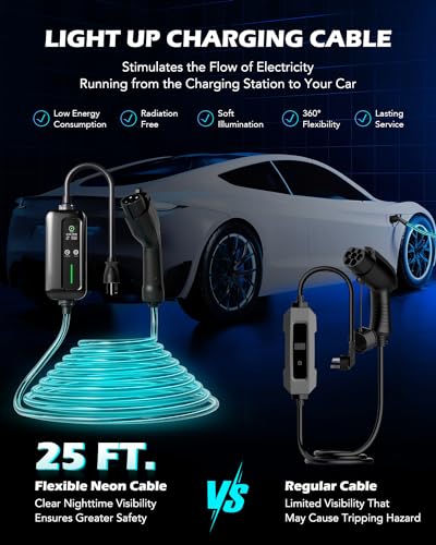 Orion Motor Tech Cargador EV de Nivel 2 y 1, Cargador de Coche Iluminado con Adaptador NEMA 6-20 y NEMA 5-15, Cargador EV Iluminado IP67 para El Hogar con Carga Programada