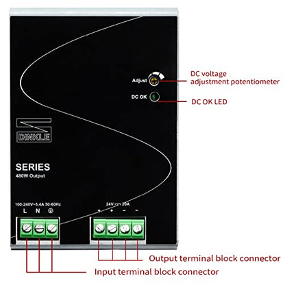Fuente de alimentación de riel DIN 480W 24VCC 20A, 1 monofásico, 0165N-24V480W1ACQ
