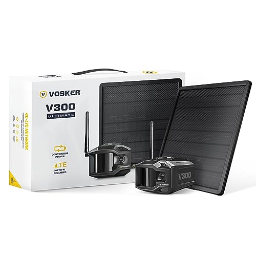 Vosker V300 Ultimate 4G-LTE - Cámara de seguridad autónoma para exteriores | Banco de energía solar externa de alta capacidad de 15,000 mAh | Tarjeta SIM incluida | No necesita Wi-Fi | Transmisión en