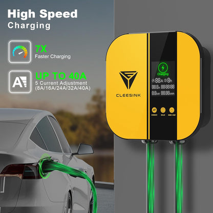 CLEESINK Cargador EV de nivel 2, estación de carga de vehículos eléctricos para interiores y exteriores, 40 A 240 V, NEMA 14-50, cable de 23 pies con certificación UL. 4-2687602YL