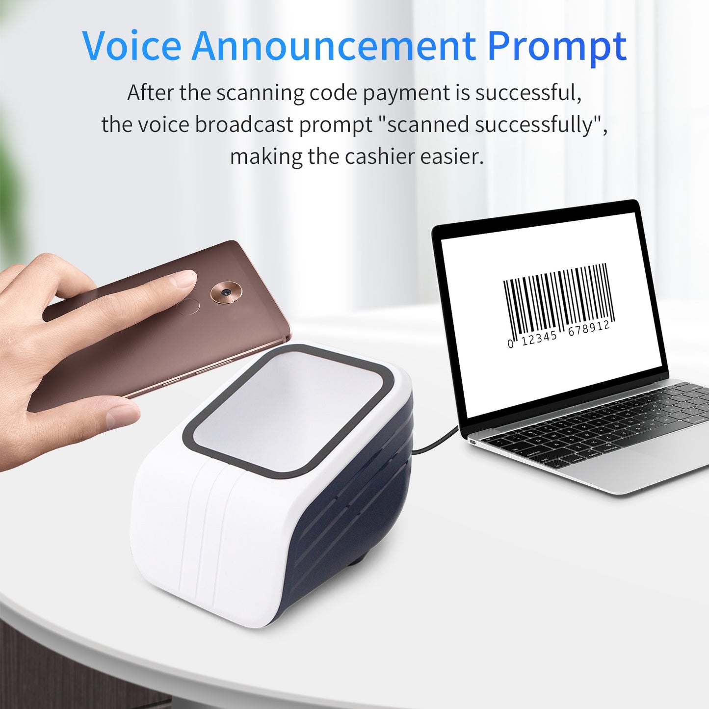 1D 2D QR Barcode Scanner Platform with Voice Announcement Prompt USB Reader Hands free CMOS