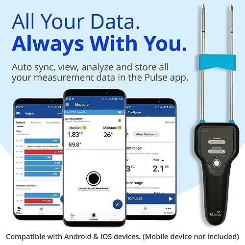 Bluelab METPULSE Medidor de pulso de agua 3 en 1 humedad/nutrientes (TDS)/kit de prueba de temperatura para suelo de jardín, coco y solución, éster para sistema hidropónico y cultivo de plantas de interior, transparente