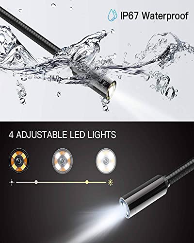 Teslong NTS300 - Cámara de inspección 5MP endoscopio con pantalla de 4.5 pulgadas y doble lente a 1080p con vidrio templado, endoscopio industrial de tubo semirrígido resistente al agua, batería de 2600mAh y tarjeta TF de 32GB