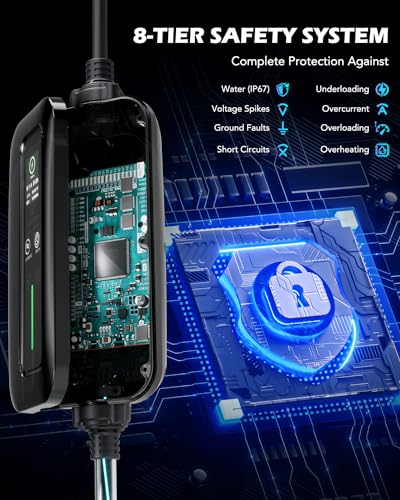 Orion Motor Tech Cargador EV de Nivel 2 y 1, Cargador de Coche Iluminado con Adaptador NEMA 6-20 y NEMA 5-15, Cargador EV Iluminado IP67 para El Hogar con Carga Programada
