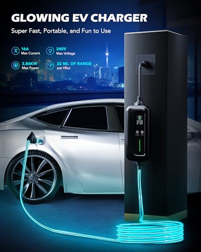 Orion Motor Tech Cargador EV de Nivel 2 y 1, Cargador de Coche Iluminado con Adaptador NEMA 6-20 y NEMA 5-15, Cargador EV Iluminado IP67 para El Hogar con Carga Programada