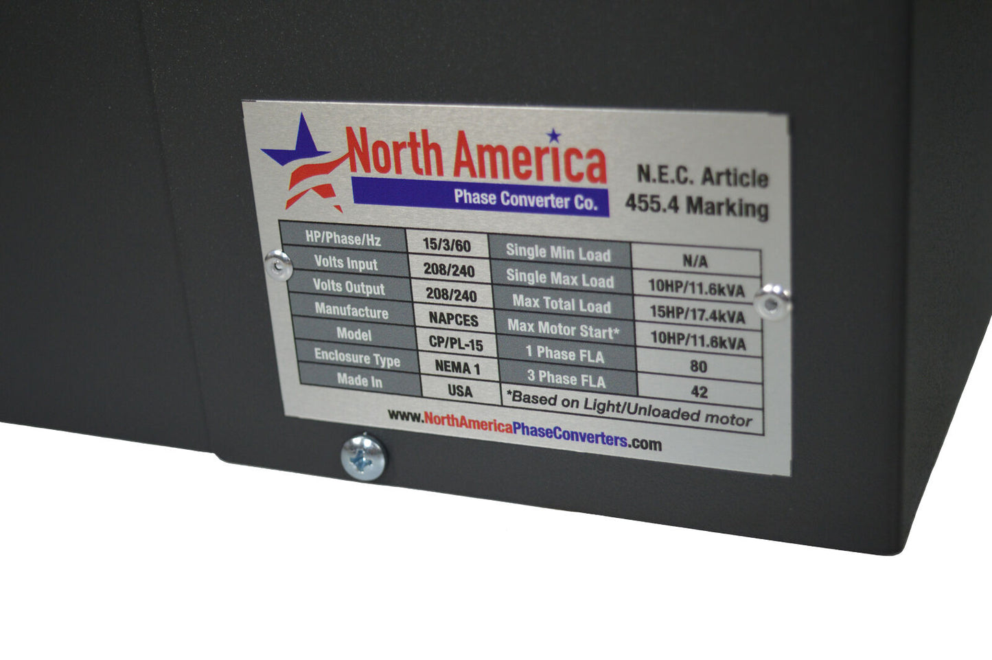 PL-15 Pro-Line 15HP Rotary Phase Converter - Built-In Starter, Made In USA