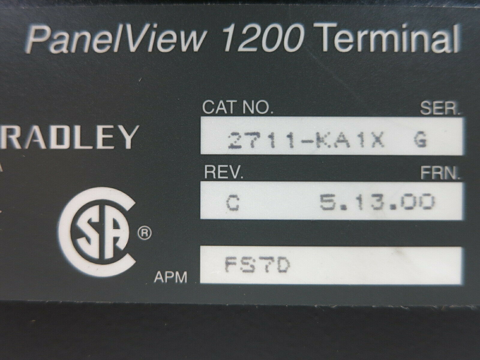 New Allen Bradley 2711-KA1X PanelView 1200 Ser G Rev C FRN 5.13.00 2711-KA1