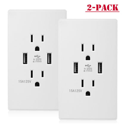 RECEPTACULO CON 2 ENCHUFES Y DOS PUERTOS USB 5V 2A DE PARED 110V-250V