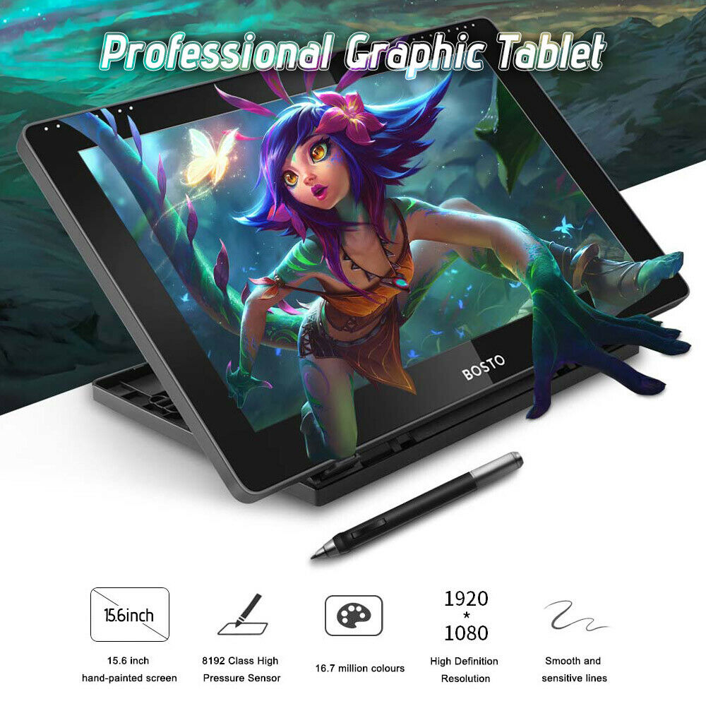 15.6 " H-IPS LCD Graphics Drawing Tablet Non-slip Back Design+8192 Stylus Pen