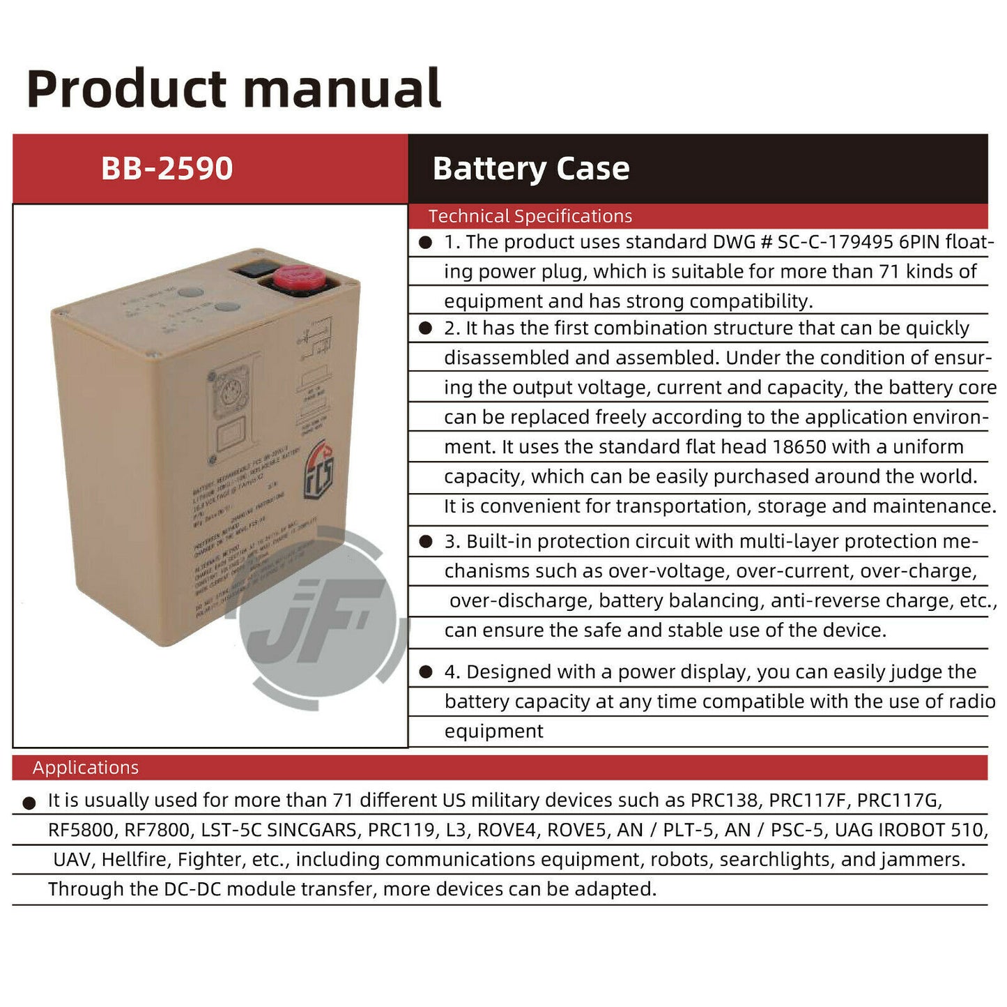 FCS Military BB-2590 Recargable Li-ion Battery Case 16×3500 mAh Capacity