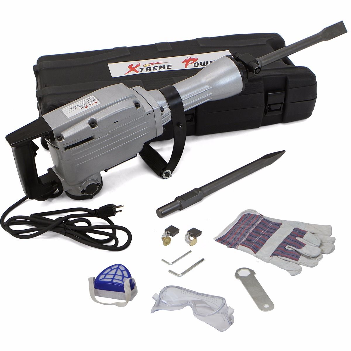 2200W Electric Demolition Jack Hammer 1900RPM Concrete Breaker Chisels Silver