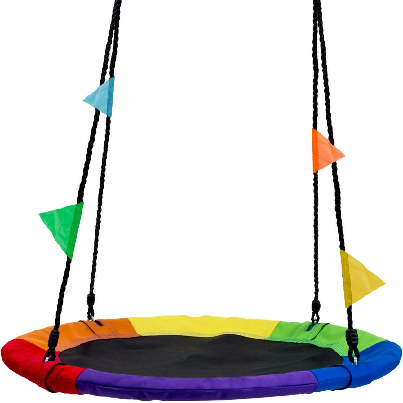 Tree Swing in Multi-Color Rainbow Kids Indoor/Outdoor Round Mat Saucer Swing