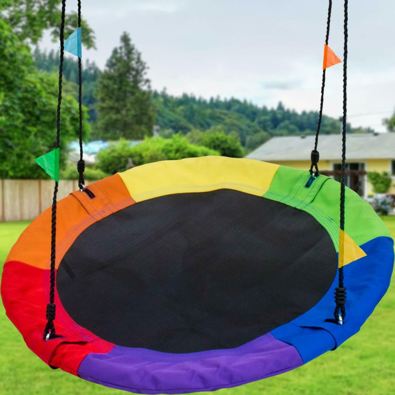 Tree Swing in Multi-Color Rainbow Kids Indoor/Outdoor Round Mat Saucer Swing