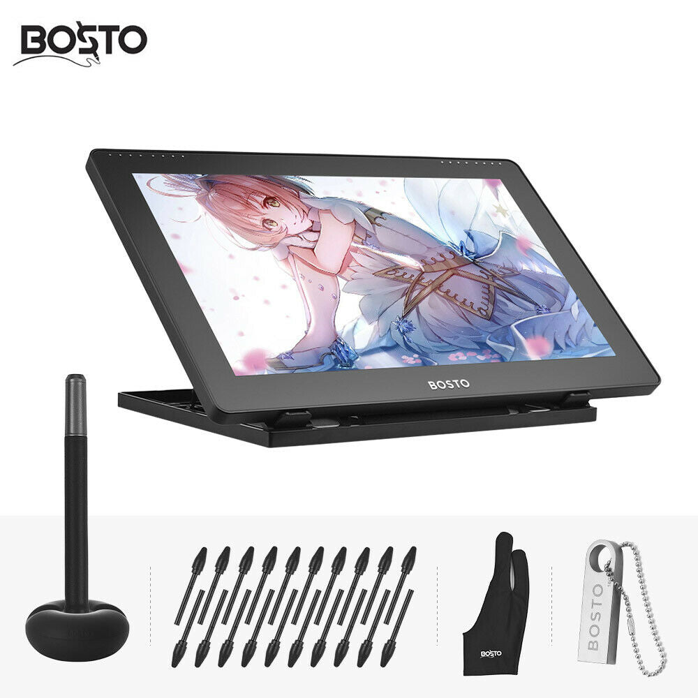 BOSTO 15.6 " H-IPS LCD Tableta gráfica de dibujo Diseño trasero antideslizante + Lápiz óptico 8192