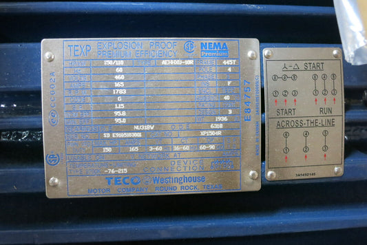 New Teco Westinghouse AEHHXU-10R 150HP 460V 1783RPM TEXP Explosion Motor 445T