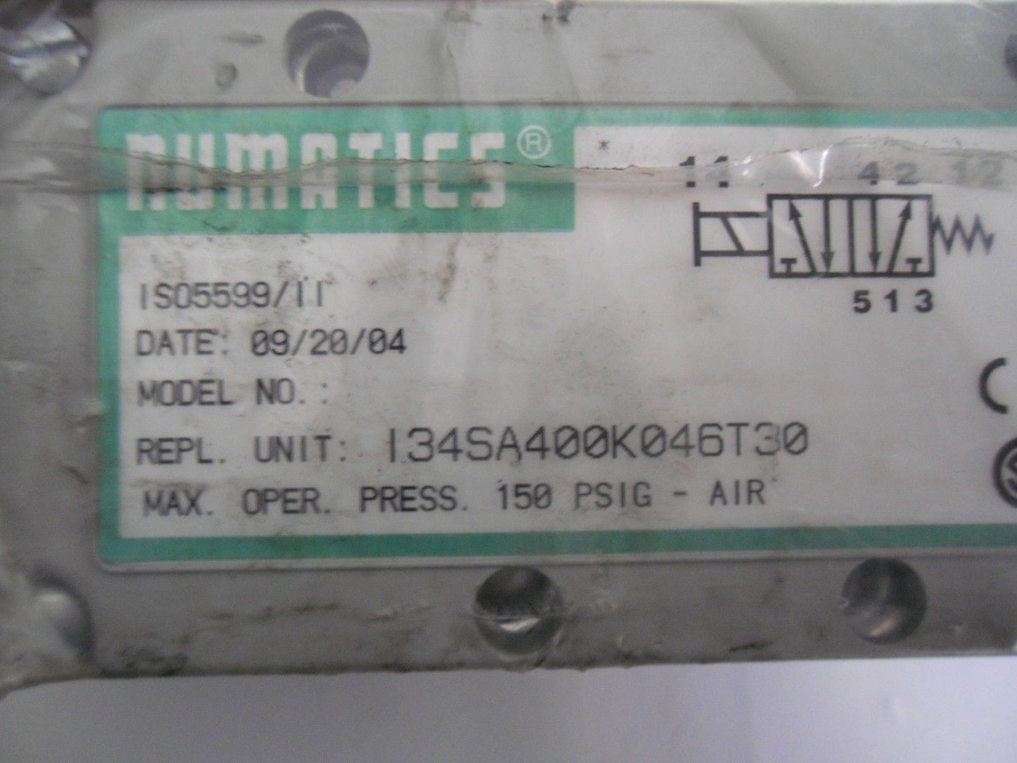 NUMATICS I34SA400K046T30 PNEUMATIC VALVula IS05599/11