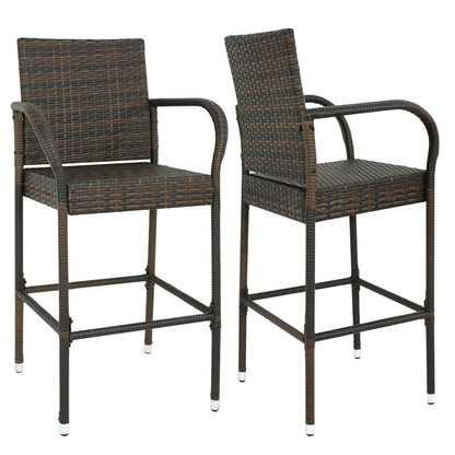 Outdoor Wicker Bar Stool Set of 2 Rattan Bar stools Dining Chair Garden Club