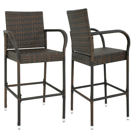 Outdoor Wicker Bar Stool Set of 2 Rattan Bar stools Dining Chair Garden Club