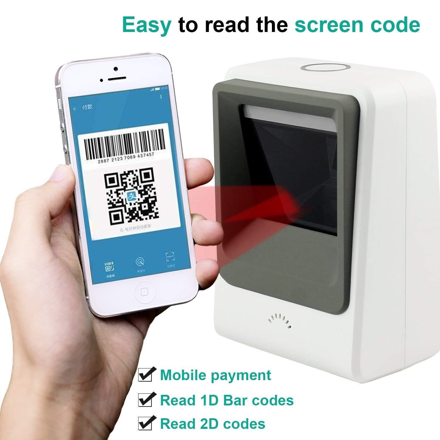 1D 2D QR Code Barcode Scanner USB Laser Desktop Handsfree Bar Code Reader